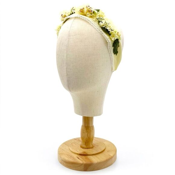 Vintage 1950s Auerbach’s Floral Headband Hat Ivory Lemon Yellow Flowers NEW NOS - Picture 7 of 13